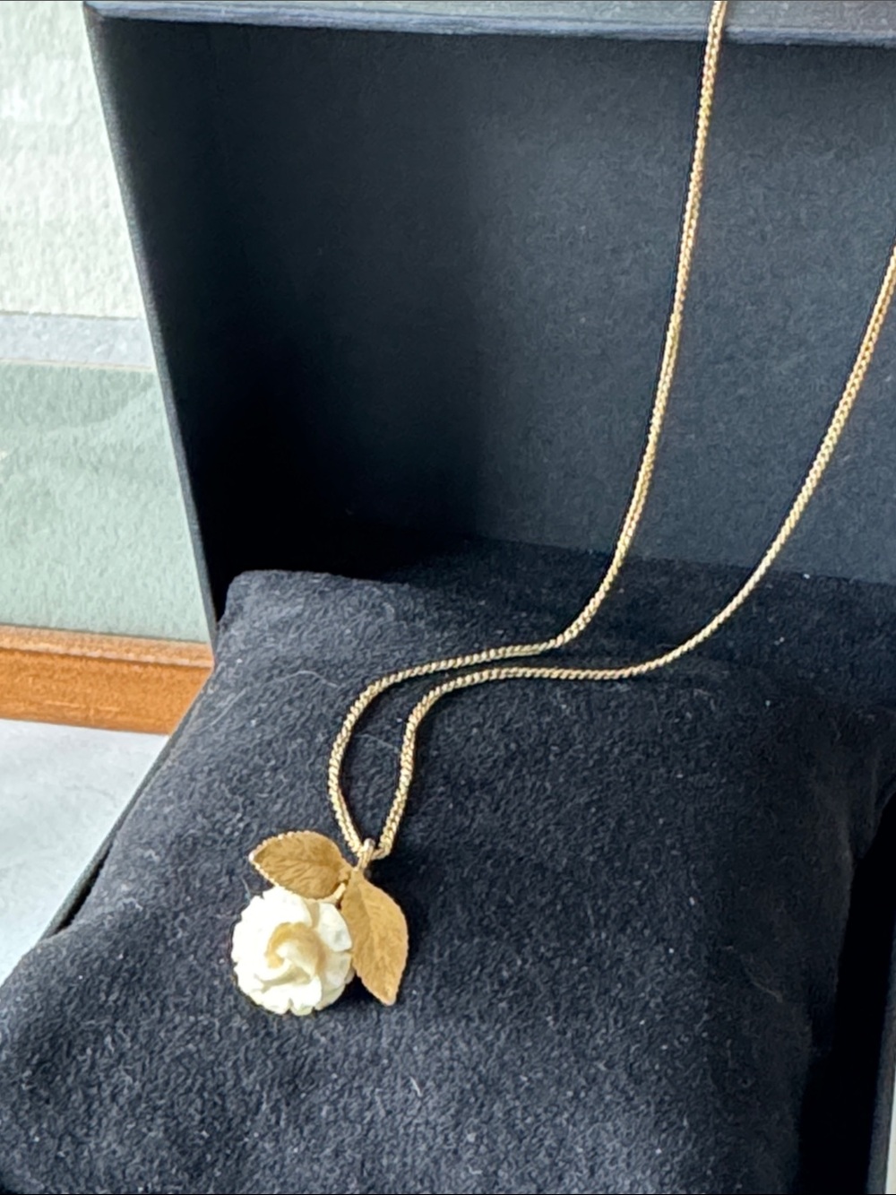 12k Gold Fill Gold Necklace with Ivory Cream Rose Pendant